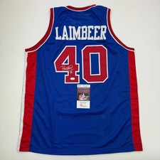 Autographed/Signed Bill Laimbeer Detroit Blue Basketball Jersey JSA COA picture