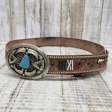 Vtg 60's Tooled Carved Leather Native American MEXICO Belt Chief Western Rare  picture