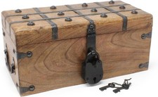 Nautical Cove Treasure Chest Wooden Box with Antique Iron Lock and Skeleton Key picture
