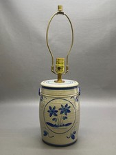 Salmon Falls Pottery Stoneware Crock Lamp Blue Pennsylvania Floral Pattern picture