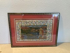 Antique Indian Mughal Style Miniature Painting - Court Scene Floral Border Frame picture