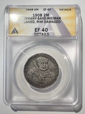 1908 Germany Saxe-Weimar-Eisenach 2 Mark, Jena University ANACS XF40 Rim Dings picture
