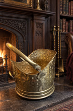 Antique English Hammered Brass Helmet Coal Scuttle Victorian Fireplace Bucket picture