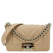 CHANEL Boy Flap Small Chevron Leather Shoulder Bag Beige picture