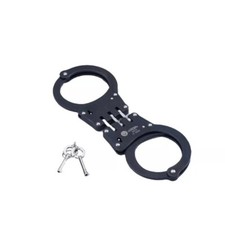 Professional Police Handcuffs Hinged Stainless Steel Black Heavy Duty + Two Keys picture