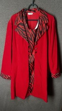 Vintage 90s Sally U.S.A. Red And Black Zebra Print 2-Piece Duster & Coat Set 2XL picture