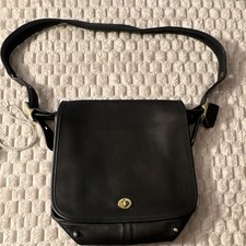 Vintage Coach Legacy West Flap 9525 Black Leather Shoulder Bag Brass Turnlock picture
