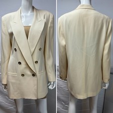Evan Picone Women’s 14 Cream Wool Double Breasted Vintage Longline Blazer Jacket picture