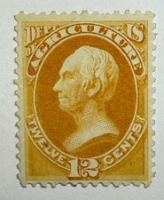 US #O6 1873 12c yellow H.Clay Agriculture Dept. Official, MNG/VF; $250 SCV picture