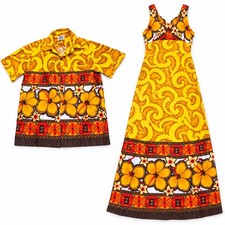 Vintage Malihini Hawaii Matching Honeymoon Set Shirt Maxi Dress Hibiscus Aloha picture