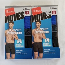 2 Hanes Moves X-Temp Performance Men's Long Leg Boxer Briefs 2-Packs SMALL picture