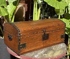 18th-19th Century American Dome Top Pine Trunk Brass Studded Hand Forged Iron picture