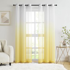 Purainbow Yellow Ombre Chiffon Sheer Curtains 90 Inch Long For Living Room picture