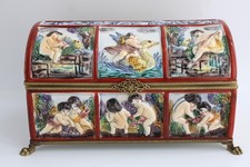 Stunning Large Italian Capodimonte Porcelain Majolica Box w/ Putti Relief picture