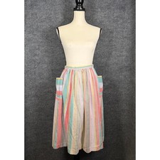 Vintage Handmade Midi Skirt Women S Rainbow Stripe Pocket Cottagecore Prairie picture