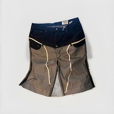 mnml Ultra Baggy Inside Out Colorblock Denim Shorts Black/White Drawstring 38. picture