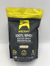 Ascent Native Fuel Whey Protein Powder, 32 oz - Vanilla Bean New & Sealed 8/27 picture