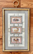 Antique French Porcelain Painted Plaques Chinese MOP Gambling Chips Framed picture