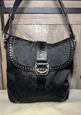 VINTAGE 2008 Y2K COACH METALLIC SIGNATURE C STUDDED FLAP HOBO BAG picture