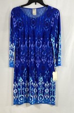 Ali Ro Women's Blue Ombre Ikat Print Long Sleeve Stretch Dress NWT Sz 6 picture