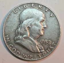 1958-D 🔔 US BENJAMIN FRANKLIN Half Dollar Silver 50c Coin 💎VF💎 .3617 ozt Ag picture