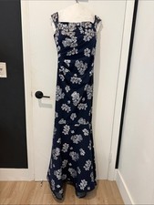 Badgley Mischka Navy and Silver Floral Square-Neck Maxi Dress picture