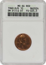 1960-D/D Lincoln Cent Small Date/Large Date FS-101 MS64RED ANACS picture