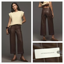 Anthropologie Maeve The Colette Cropped Wide-Leg Faux-Leather Top-Stich 28 NWT picture