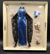 Vtg Mikelman Paul David Royal Blue Halter Dress Black Lace Wrap Outfit #MIK-G01 picture