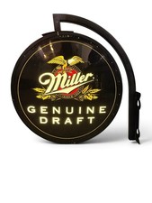 Miller Genuine Draft Round Double Sided Pub Bar Sign Wall Mount USA Vintage picture