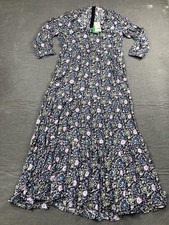 Boden Dress Womens 8 Blue Floral V Neck 3/4 Sleeve Smocked Maxi Woven NWT picture