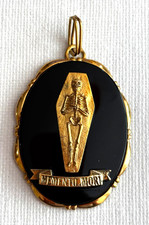 Antique Victorian Solid Silver 925 Black Stone Skeleton Memento Mori Pendant picture