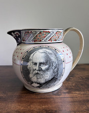 Wedgewood transferware pitcher featuring Henry Wadsworth Longfellow picture