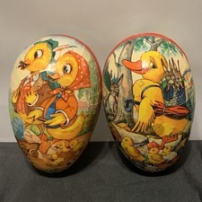 Vtg West Germany 4” Paper Mache Easter Egg Candy Container Duck Family Lot of 2 picture