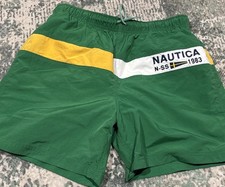 Vintage Nautica N-SS 1983 Swim Trunks Green Colorblock Shorts Men’s Size M picture