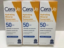 3pack CeraVe Hydrating Mineral Sunscreen Face Lotion SPF 50 2.5fl oz 75m EX12/28 picture