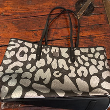 MCM Visetos Anya Leopard Print Shopper Tote Bag in silver and black picture