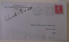 US Stamp Cover Nevada New Sutherland Divide Mining Co. Goldfield Nevada 1920 picture