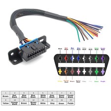Universal Obd2 Obd Ii 16 Pin J1962f Female To Open Cable Braid Dash Port Pigtail picture