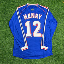 France Thierry Henry #12 World Cup 1998 Blue Soccer Home Jersey Long Sleeve picture