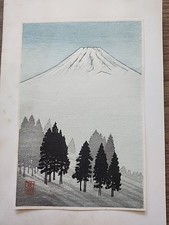 Vintage Japanese Woodblock  by Shien - Mt Fuji And Pine Trees picture