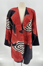 Kiss of the Wolf Jacket Womens One Size Red Black Art to Wear Silk Hand Painted picture