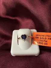 10k Yellow Gold Heart Sapphire Diamond Cocktail Ring 1.25ctw Size 8 Lab-Created picture
