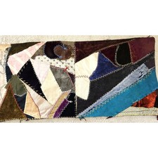 Antique Crazy Velvet Quilt Piece Embroidery 14