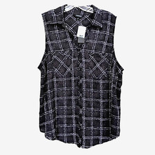Torrid Blouse Black Plaid Sleeveless Button-up Polyester Shirt Plus Size 1X  NWT picture
