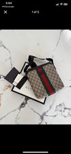 Gucci GG Canvas Leather Crossbody Bag Beige Web Stripe Zip Adjustable Dust Bag picture