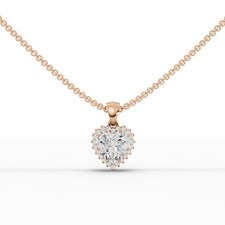 1.63 Ct Heart Lab Grown Diamond Halo Set Pendant Necklace 18k Rose Gold picture