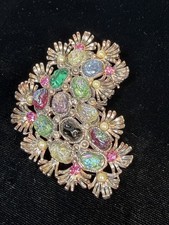 Vintage 1950s Signed HOLLYCRAFT Multicolor Cabochon & Rhinestone Brooch. Rare picture