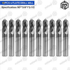10PCS 3/8 Solid Carbide Drill Mill 4 Flute 90 Deg 1 LOC 2-1/2 OAL AlTiN Coated picture