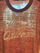 Vintage 70s Paper Thin New Orleans Graphic Logo T-Shirt Burgundy Size M picture